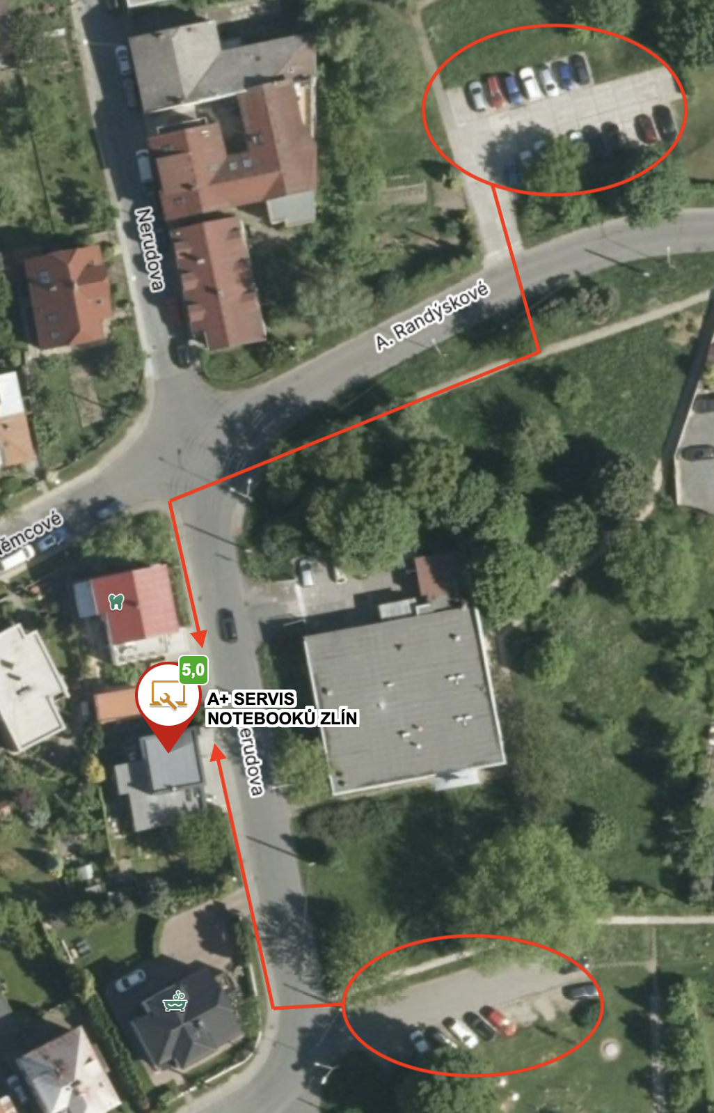 Bezplatné parkování u A+ SERVIS Zlín Nerudova 192